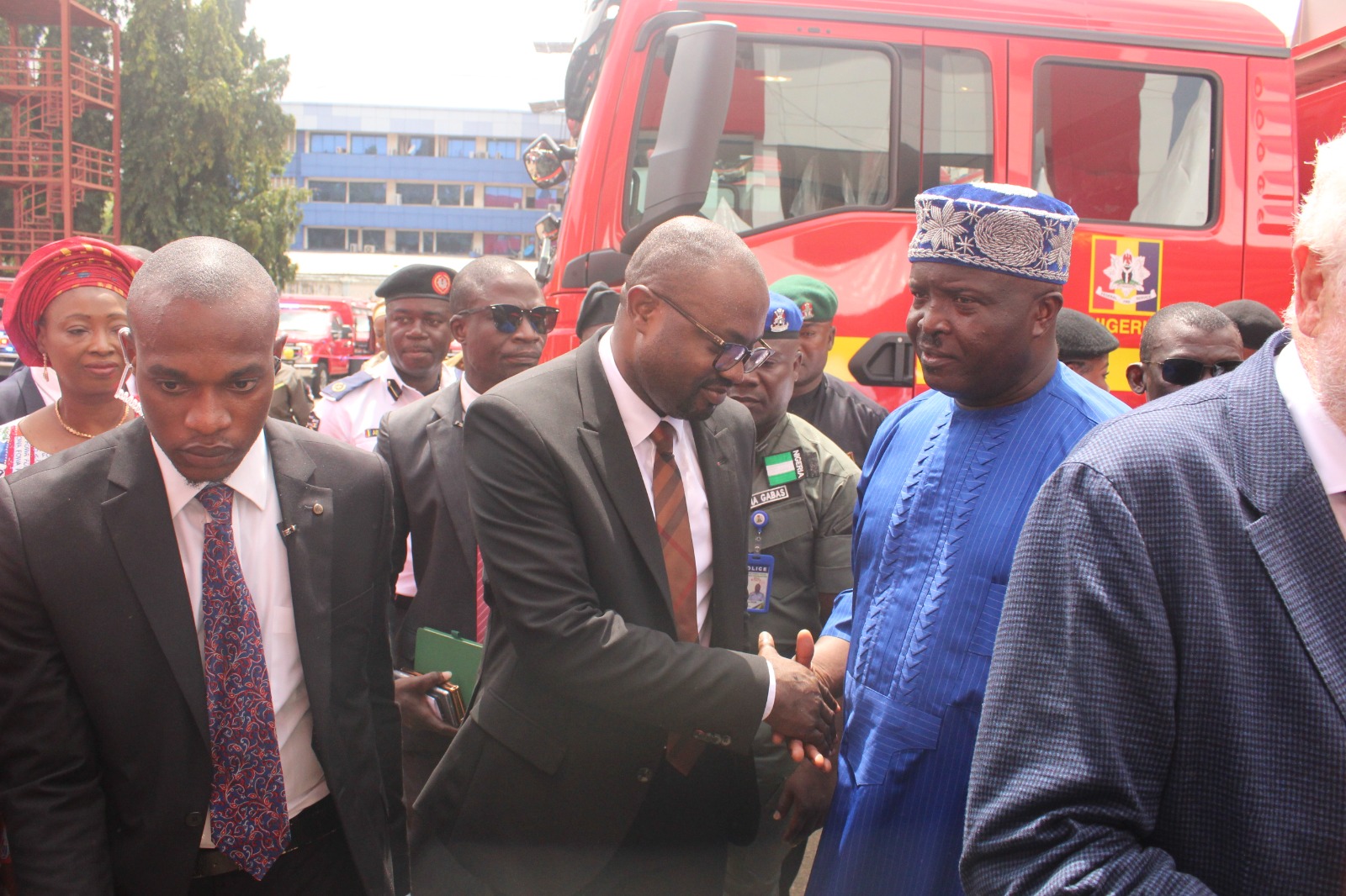 Afrodezt representative greeting officials during commissioning