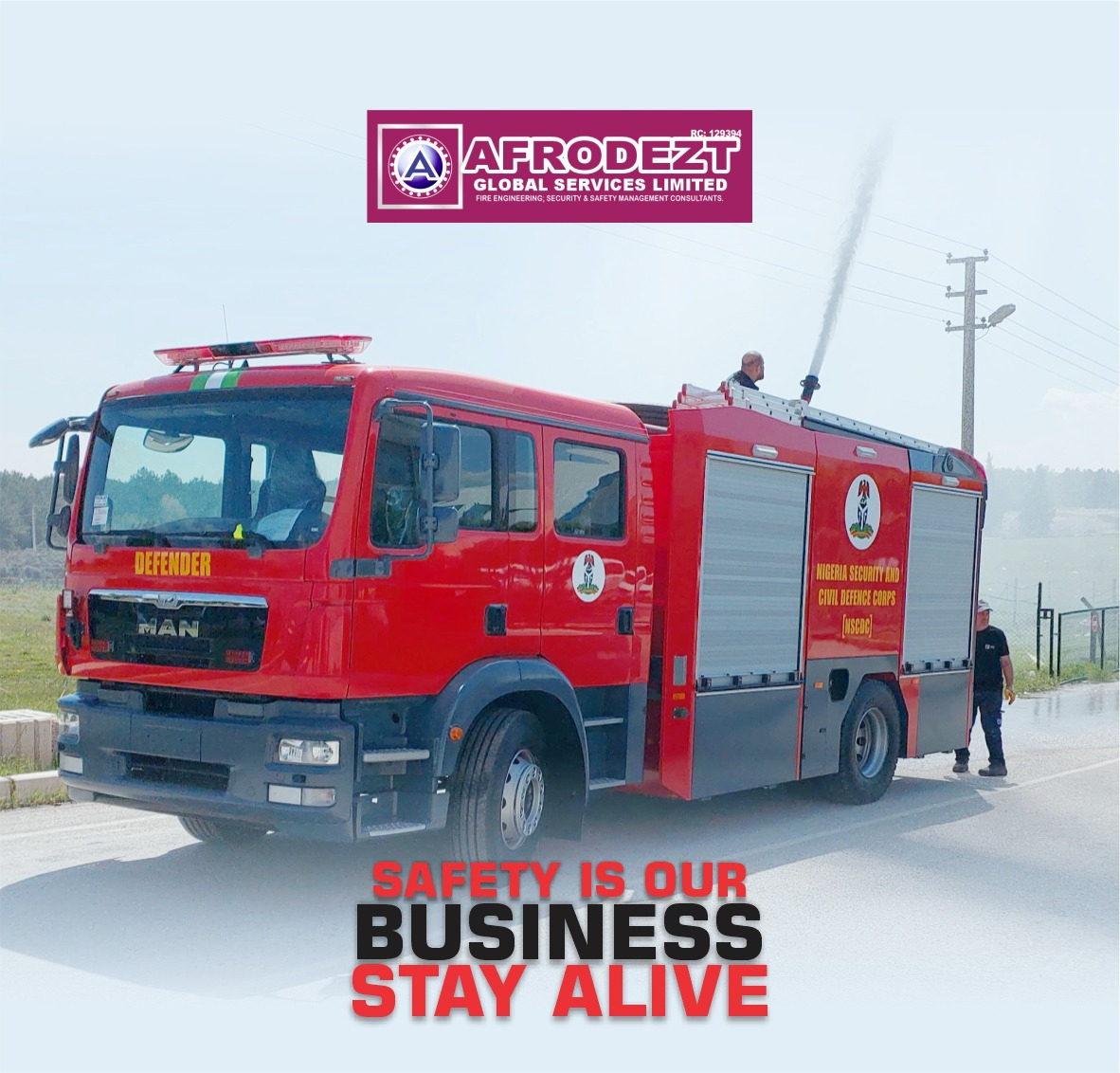 Afrodezt fire truck with safety message